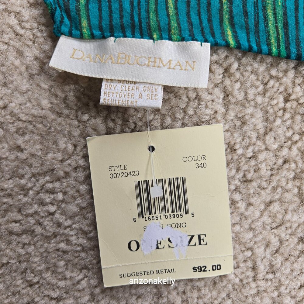 NWT Silk Scarf Hand Rolled Crepe Tropical Leaves Green Dana Buchman - Picture 2 of 12